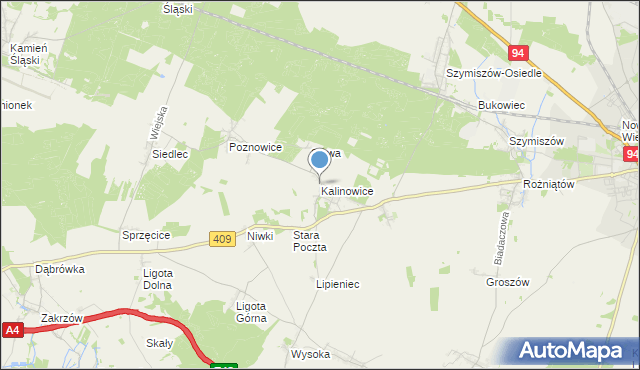 mapa Kalinowice, Kalinowice gmina Strzelce Opolskie na mapie Targeo
